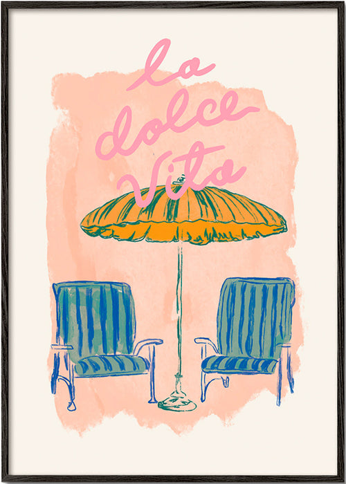 Ilustração La Dolce Vita guarda-sol e cadeiras