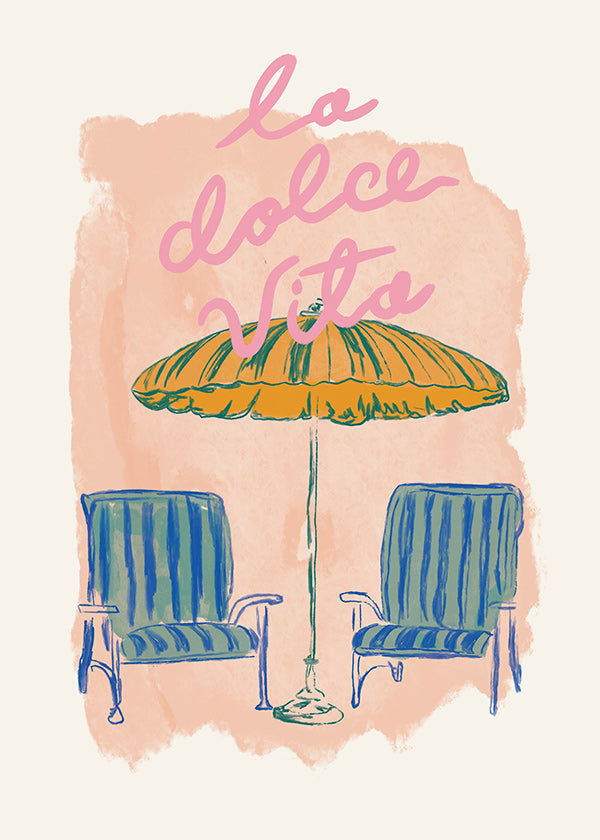 Ilustração La Dolce Vita guarda-sol e cadeiras