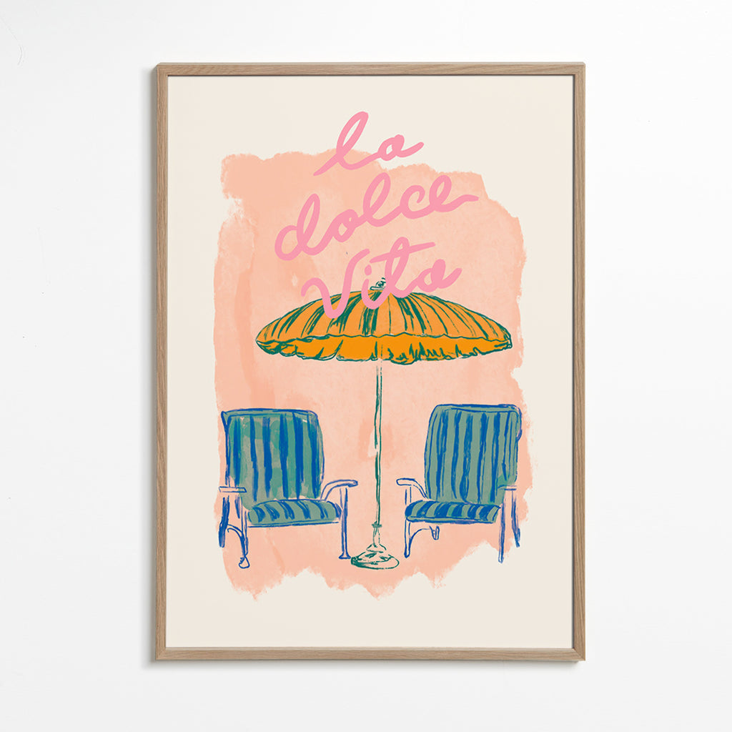 Ilustração La Dolce Vita guarda-sol e cadeiras