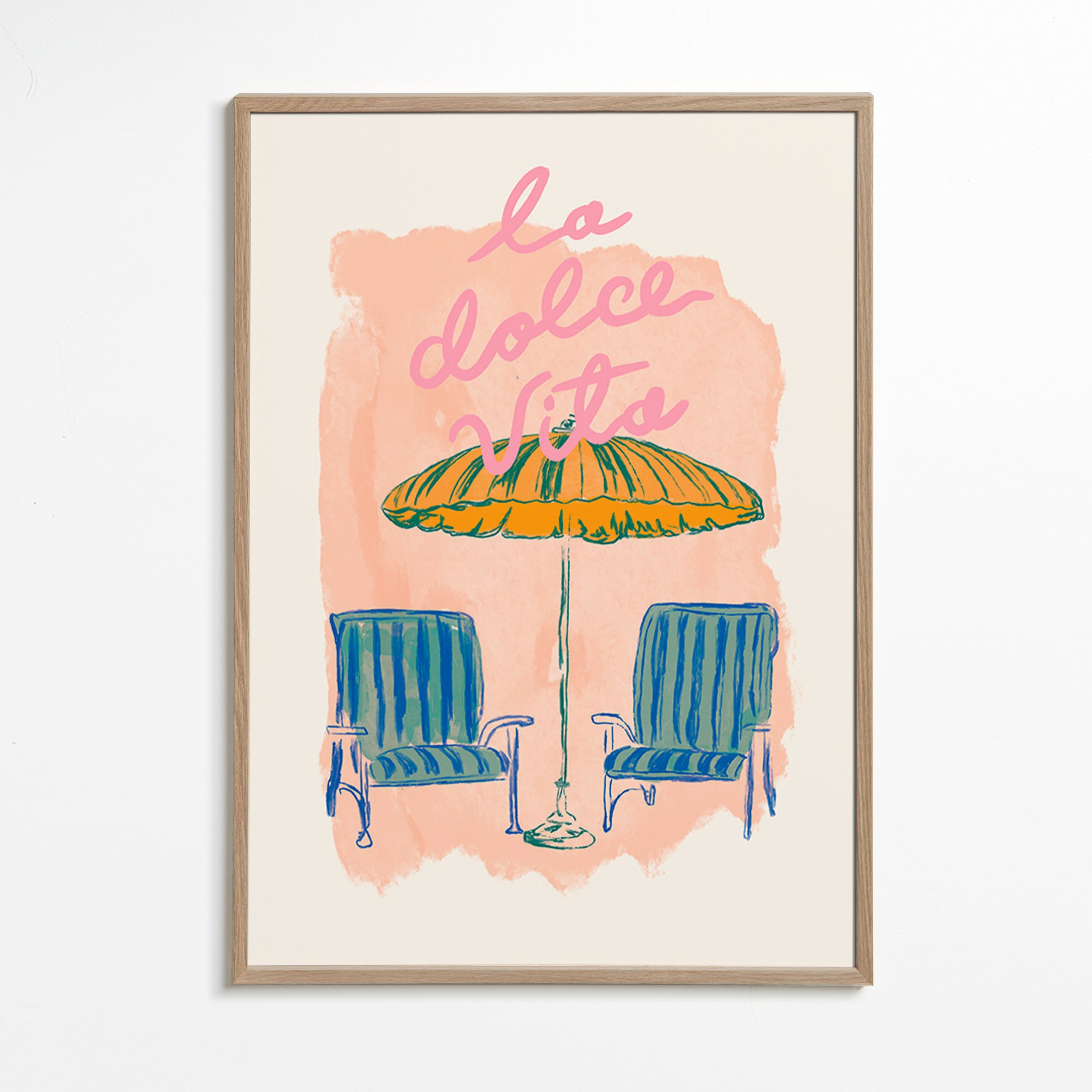 Ilustração La Dolce Vita guarda-sol e cadeiras