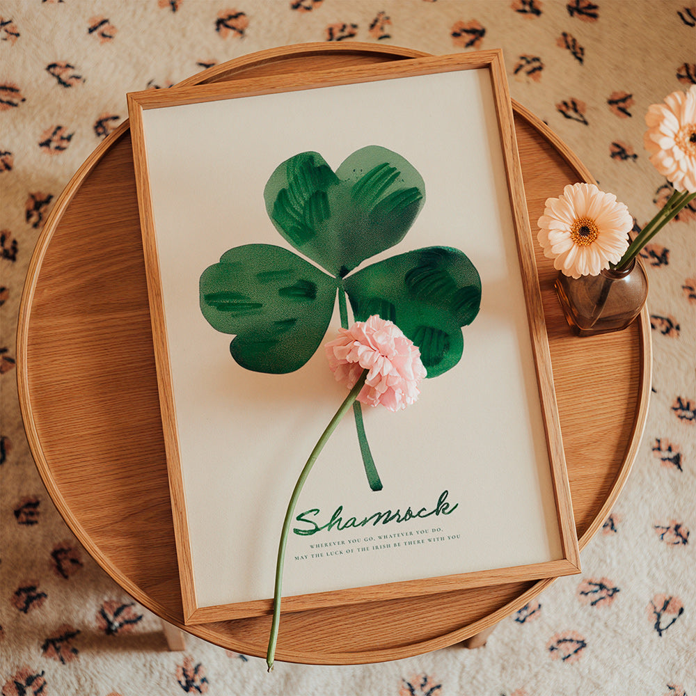 Estampa botânica Shamrock trevo em aguarela