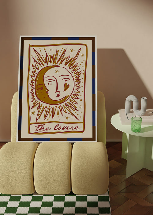 Ilustração tarô 'The Lovers' sol e lua