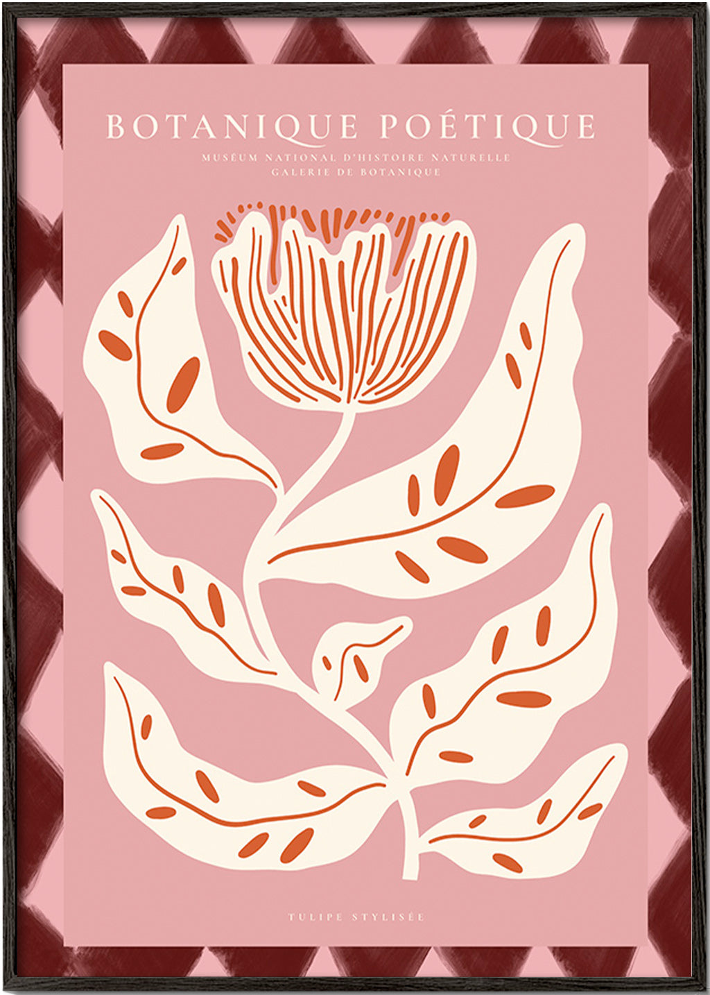 Estampa botânica com flor estilizada rosa