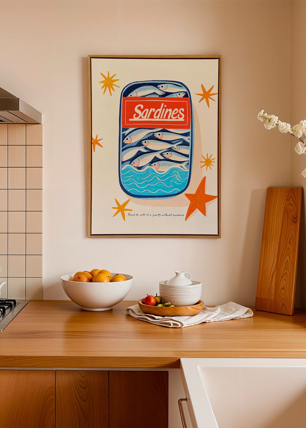 Arte para cozinha: lata de sardinhas ilustrada