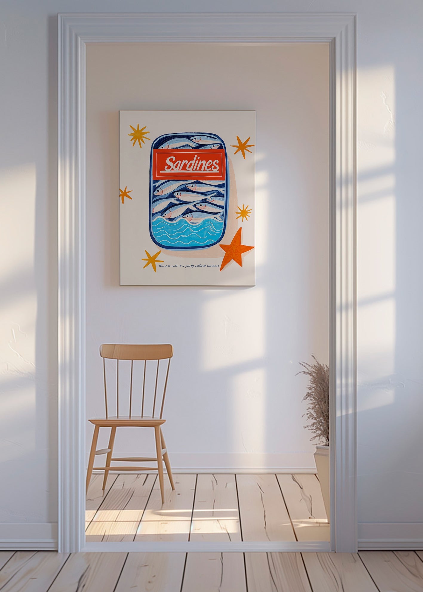 Arte para cozinha: lata de sardinhas ilustrada