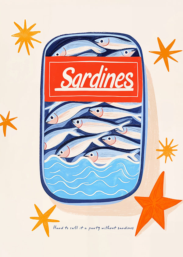 Arte para cozinha: lata de sardinhas ilustrada