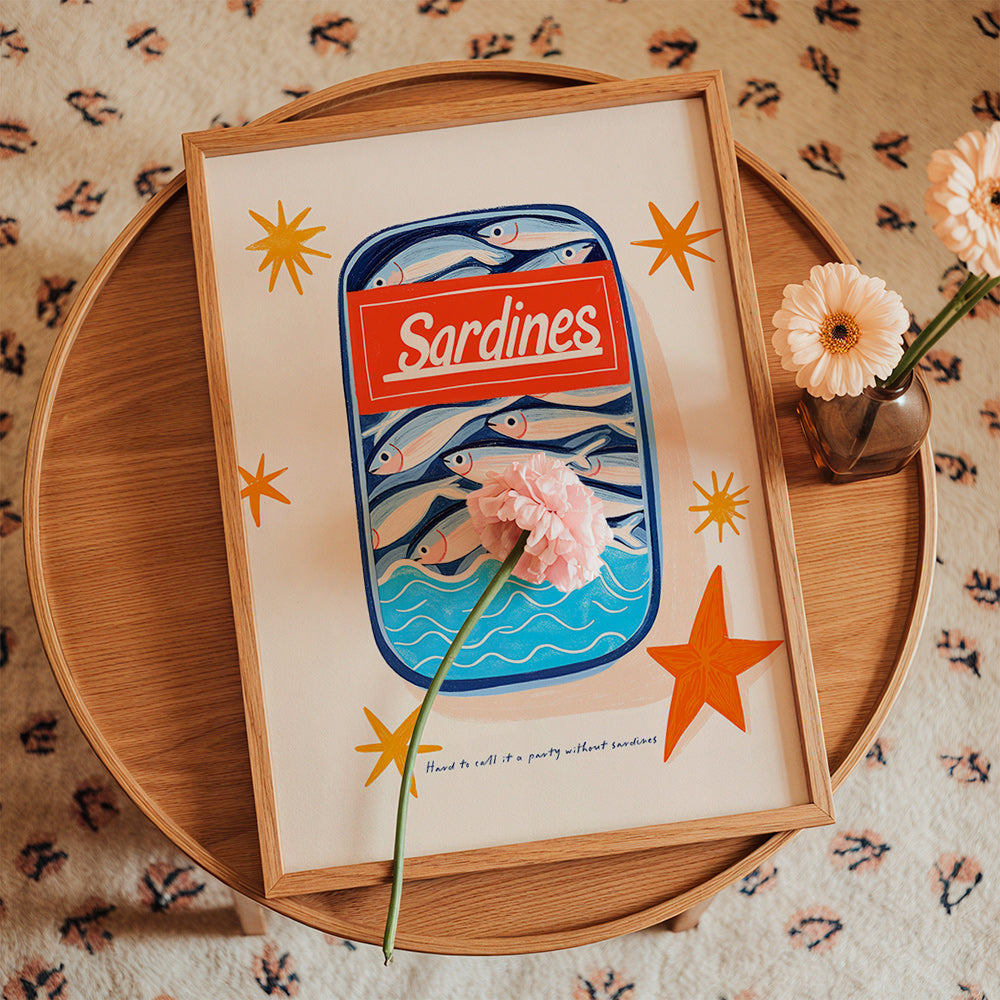 Arte para cozinha: lata de sardinhas ilustrada