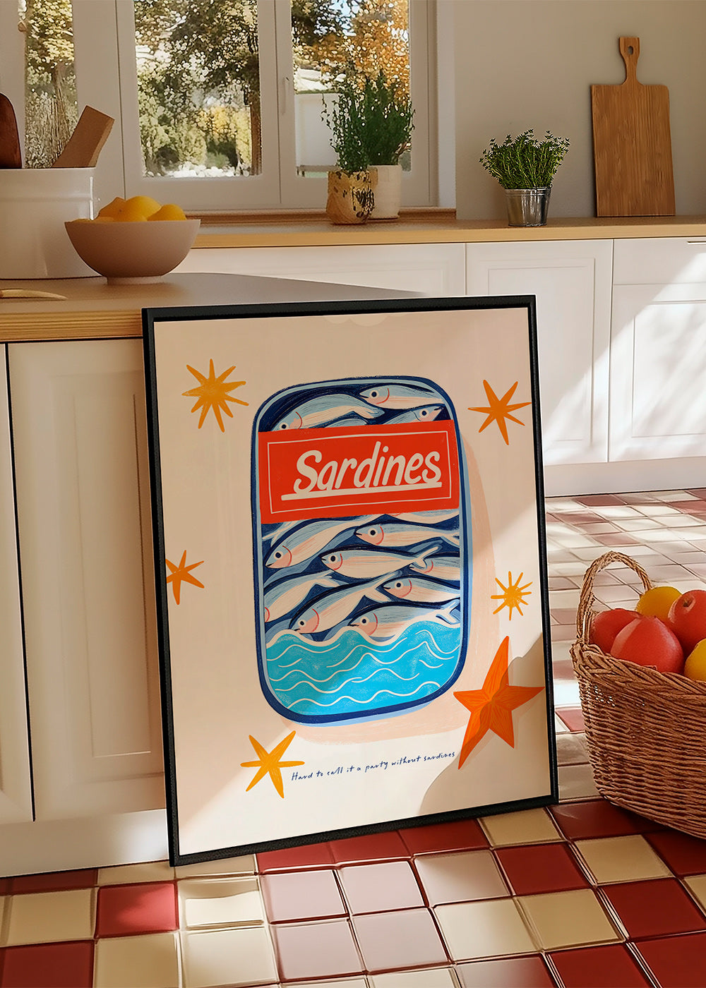 Arte para cozinha: lata de sardinhas ilustrada