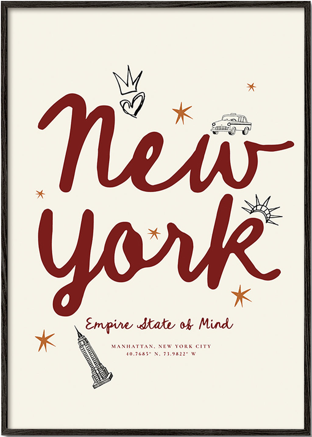 Poster de viagem New York com lettering burdeos