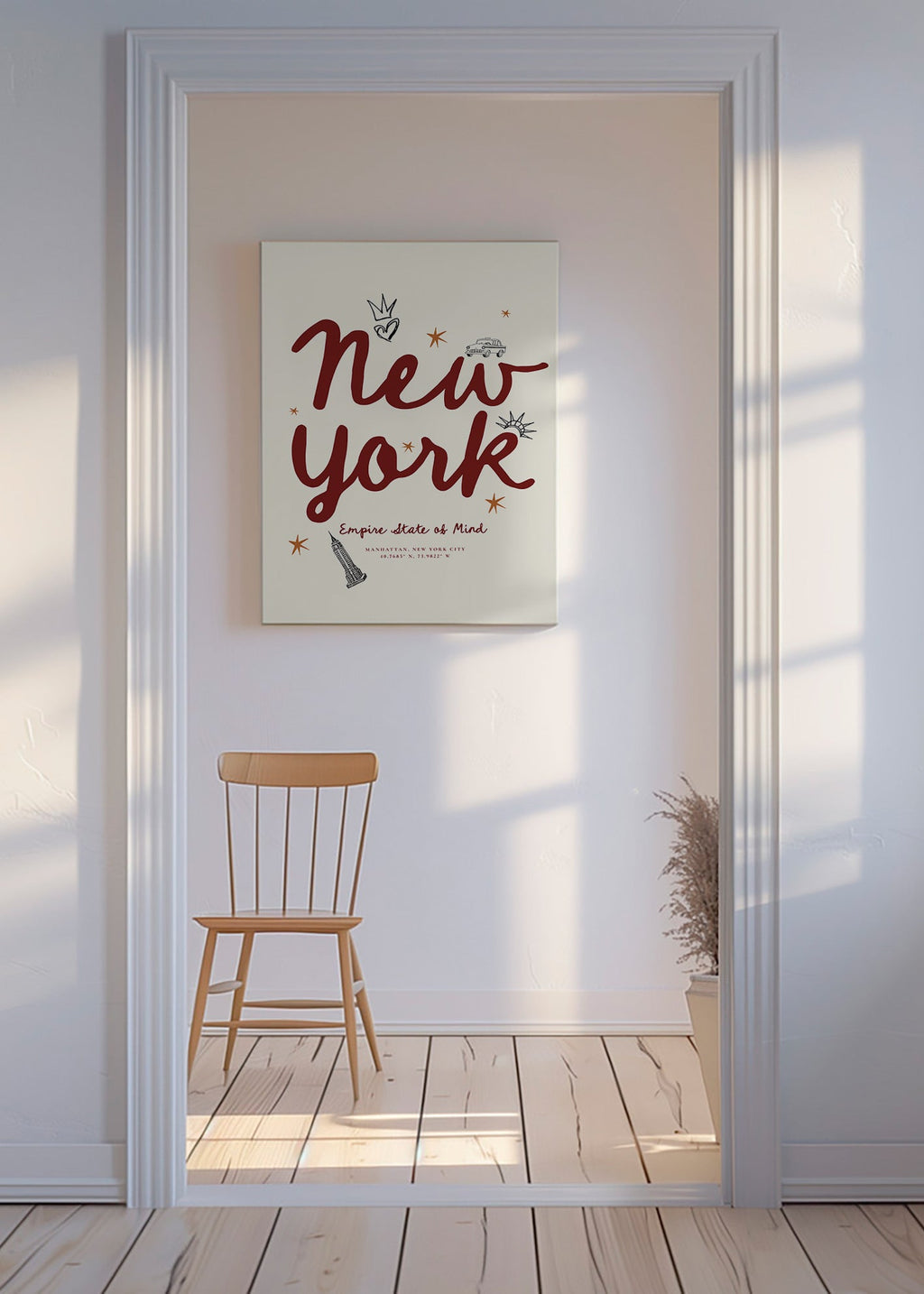 Poster de viagem New York com lettering burdeos