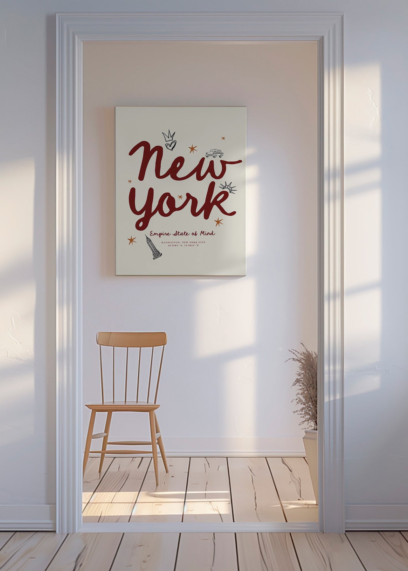 Poster de viagem New York com lettering burdeos
