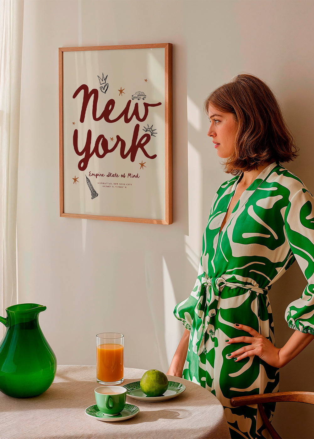 Poster de viagem New York com lettering burdeos