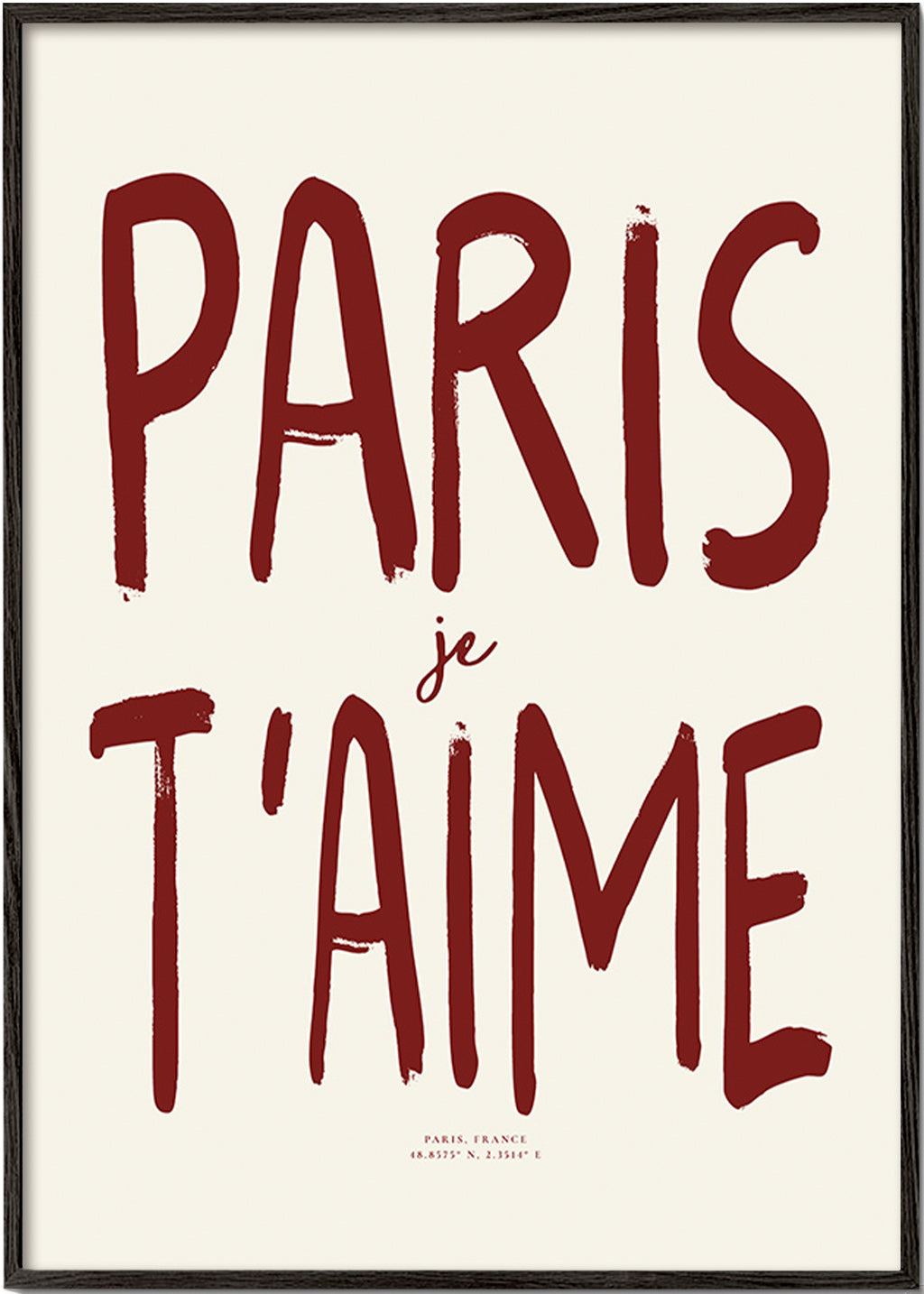 Poster de viagem tipográfico Paris je t'aime
