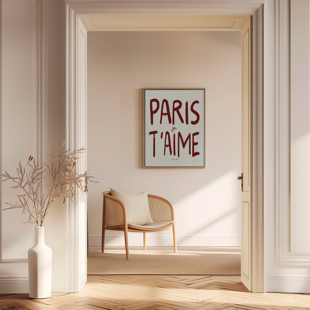 Poster de viagem tipográfico Paris je t'aime