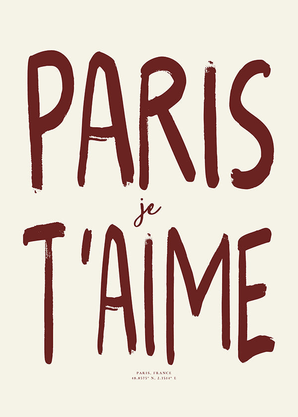 Poster de viagem tipográfico Paris je t'aime