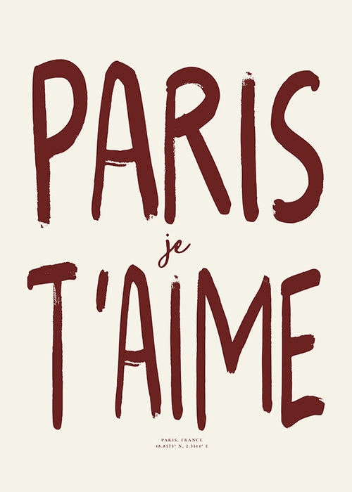Poster de viagem tipográfico Paris je t'aime