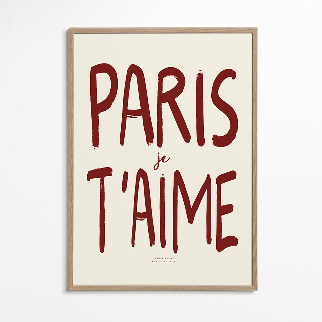 Poster de viagem tipográfico Paris je t'aime