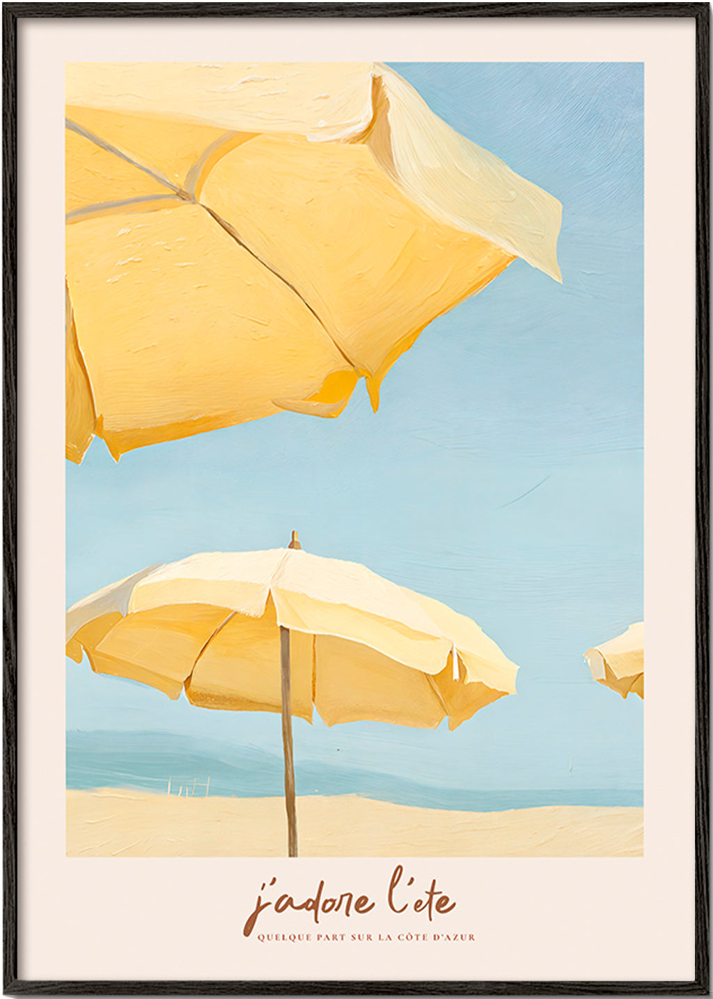 Quadro de paisagem com guarda-sóis amarelos