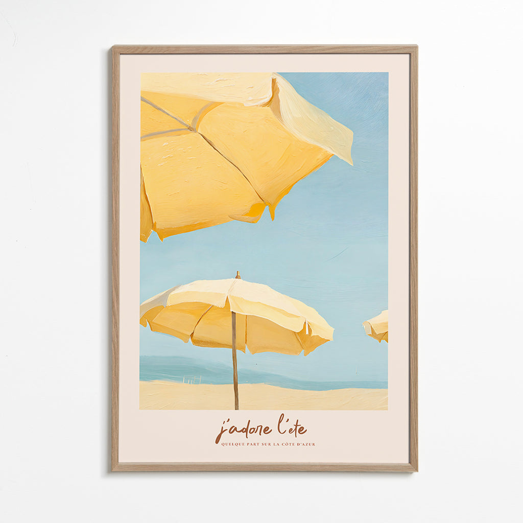 Quadro de paisagem com guarda-sóis amarelos