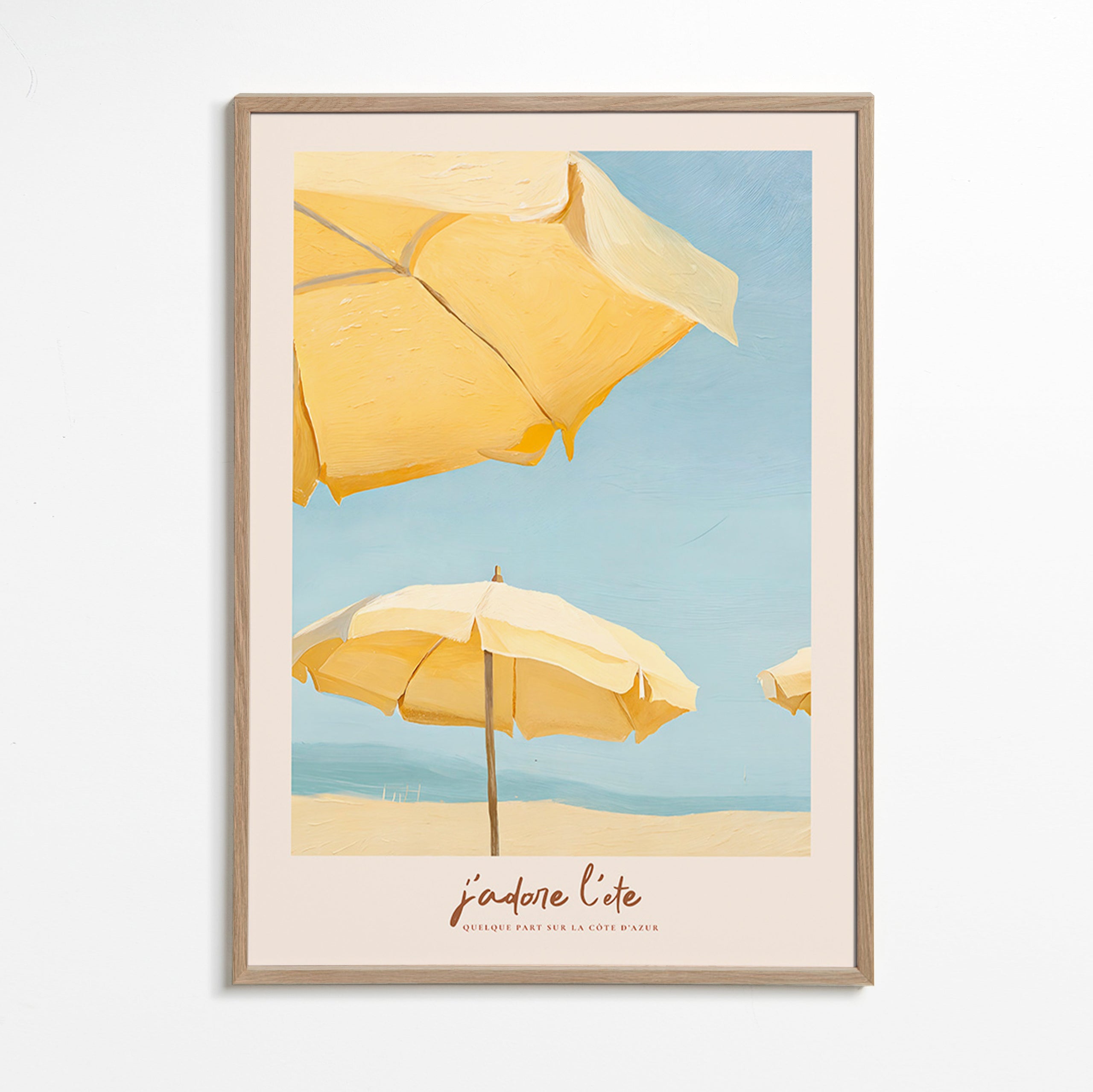 Quadro de paisagem com guarda-sóis amarelos
