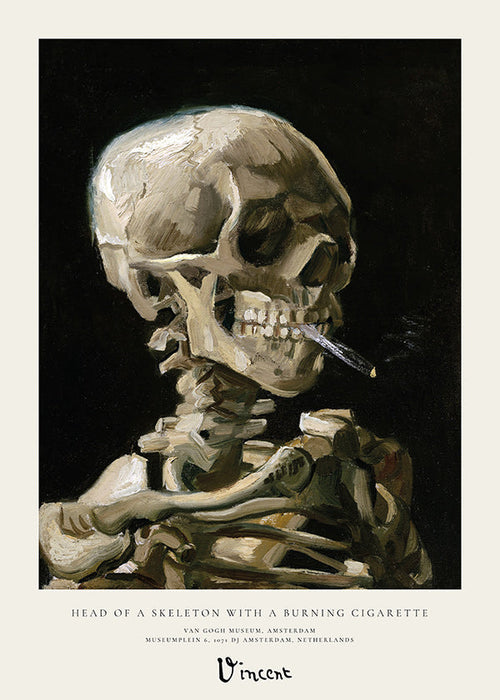 Caveira vintage com cigarro aceso