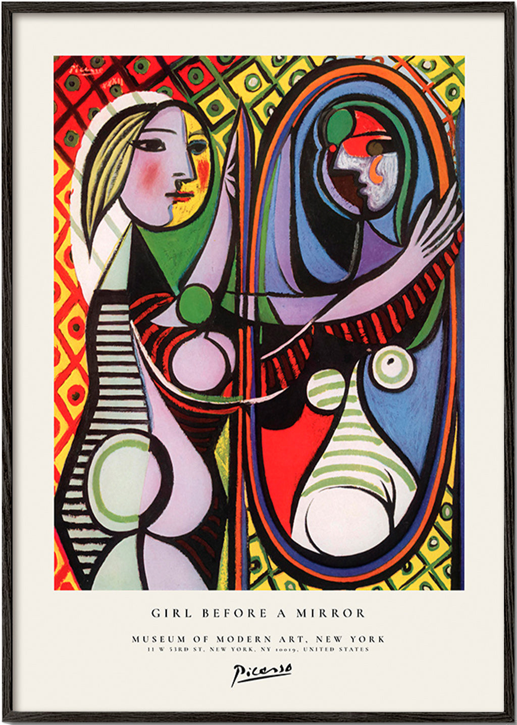 Quadro abstrato com figura diante de um espelho