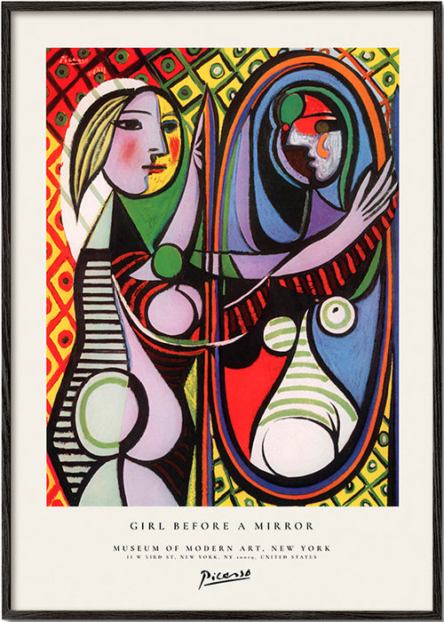 Quadro abstrato com figura diante de um espelho