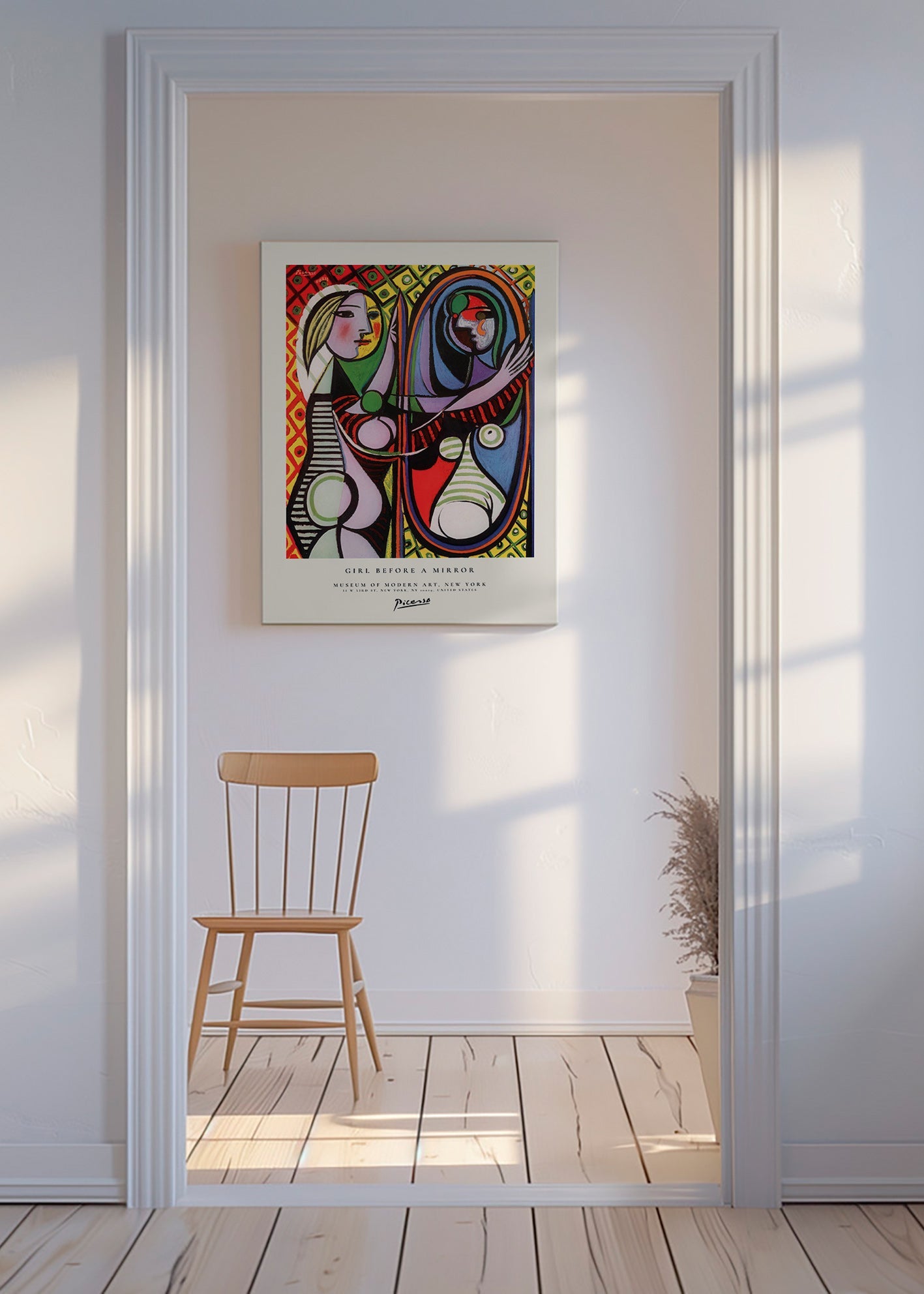 Quadro abstrato com figura diante de um espelho