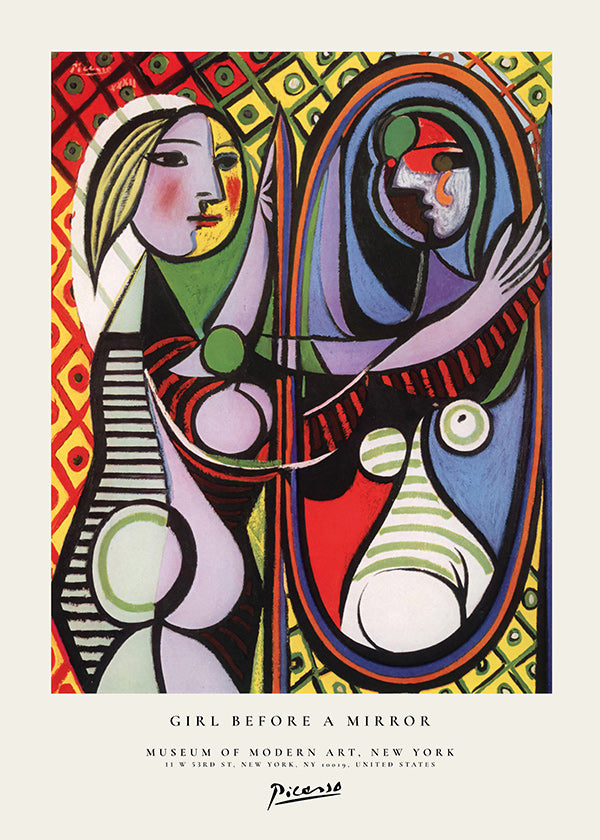 Quadro abstrato com figura diante de um espelho