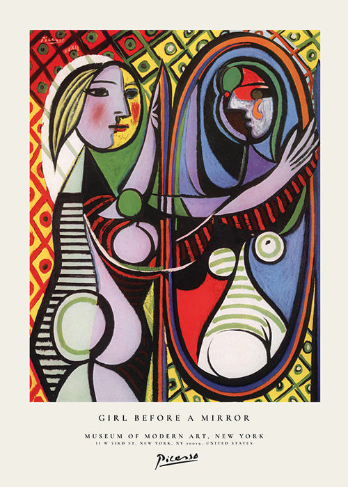 Quadro abstrato com figura diante de um espelho