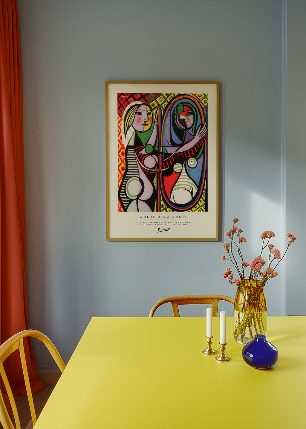 Quadro abstrato com figura diante de um espelho