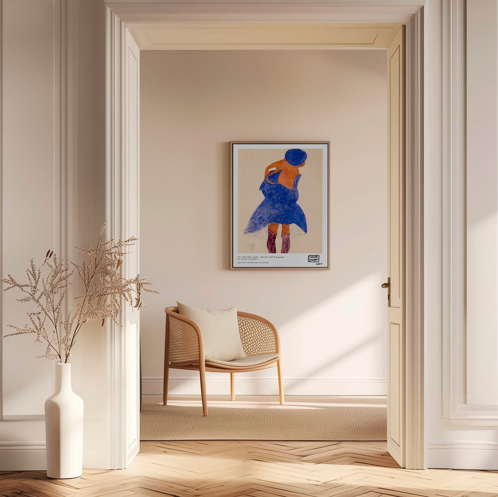 Ilustração: figura feminina de costas em azul