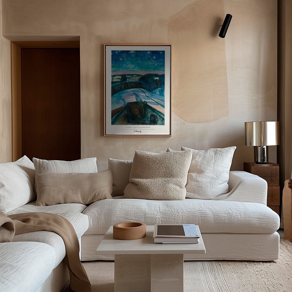 Quadro paisagístico céu estrelado e colinas nevadas