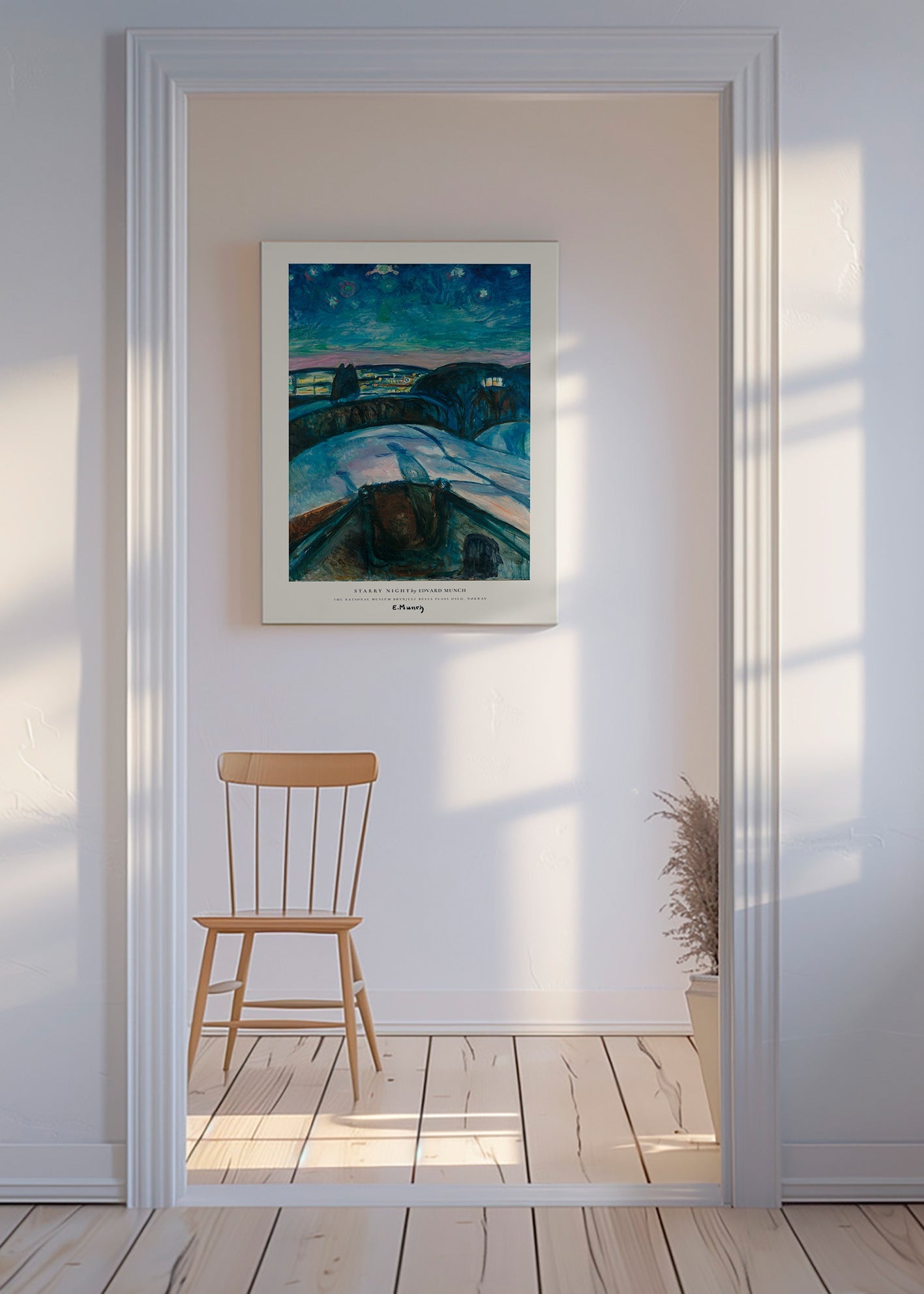 Quadro paisagístico céu estrelado e colinas nevadas