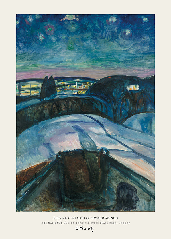 Quadro paisagístico céu estrelado e colinas nevadas
