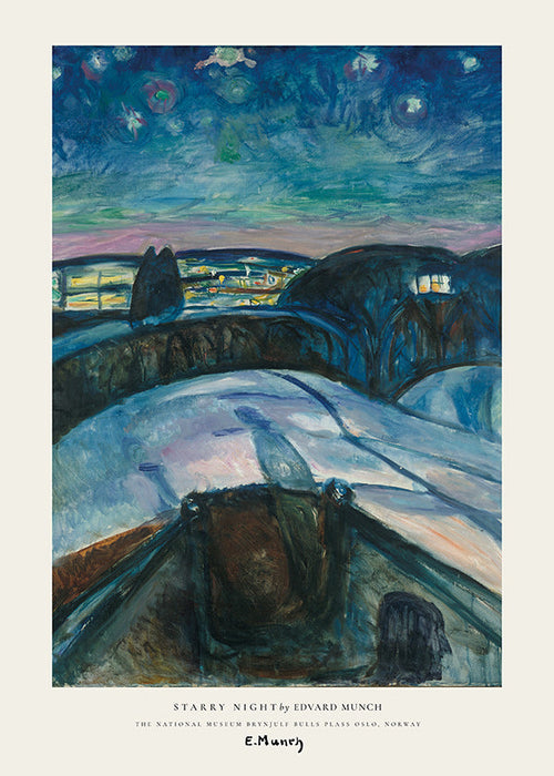 Quadro paisagístico céu estrelado e colinas nevadas