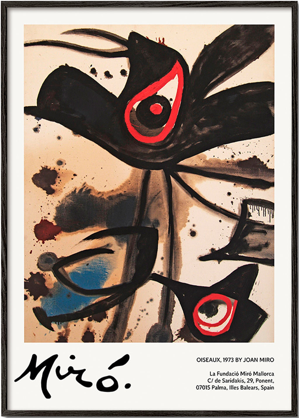 Obra abstrata com motivos de pássaros negros