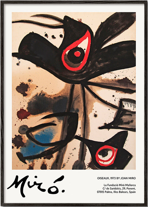 Obra abstrata com motivos de pássaros negros