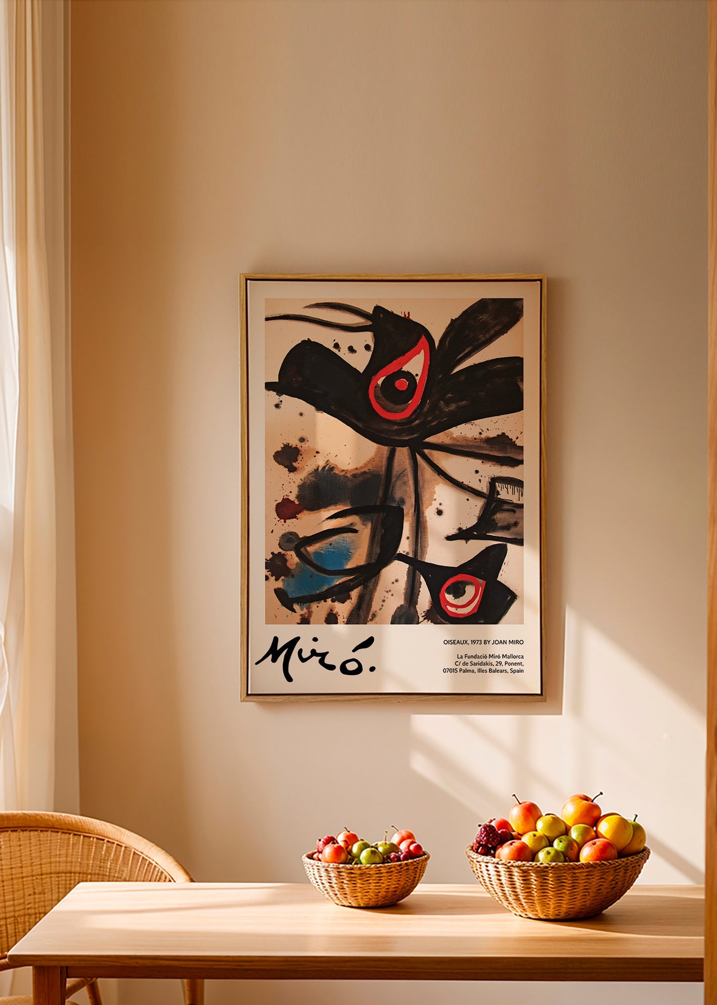 Obra abstrata com motivos de pássaros negros