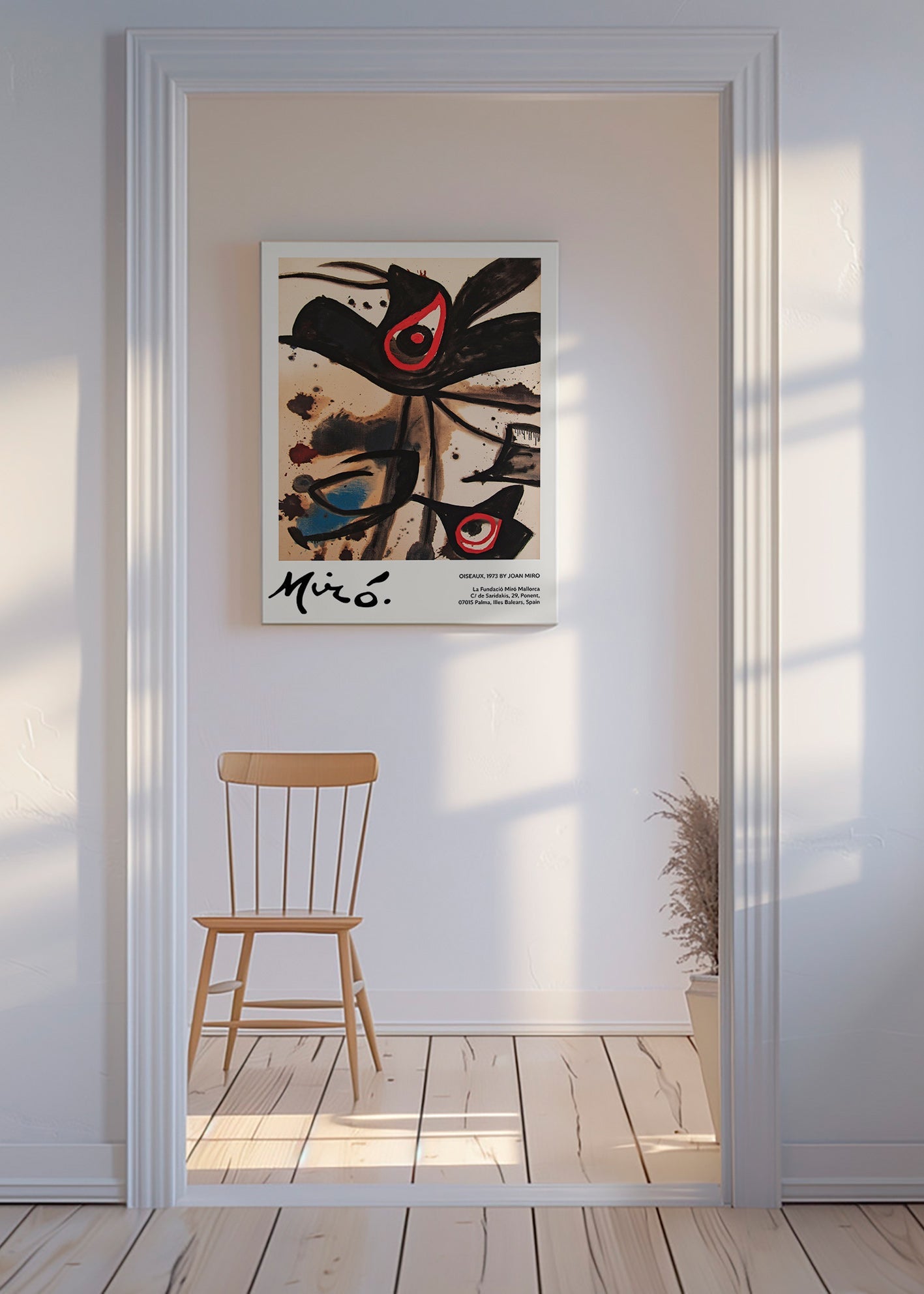 Obra abstrata com motivos de pássaros negros