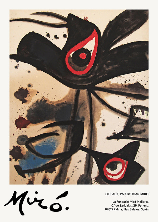 Obra abstrata com motivos de pássaros negros