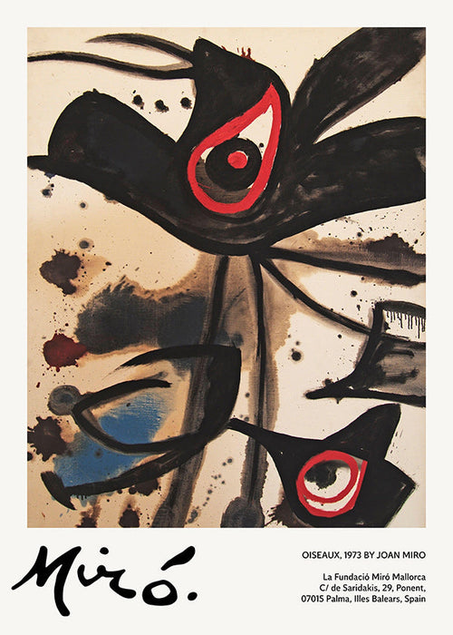 Obra abstrata com motivos de pássaros negros