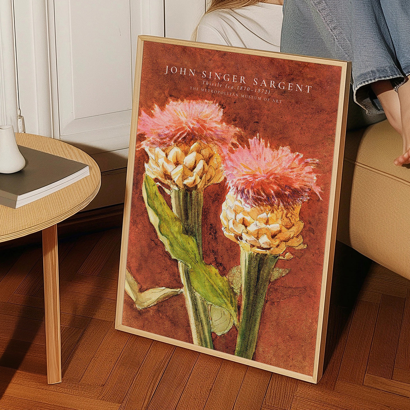 Estampa botânica com cardos rosas
