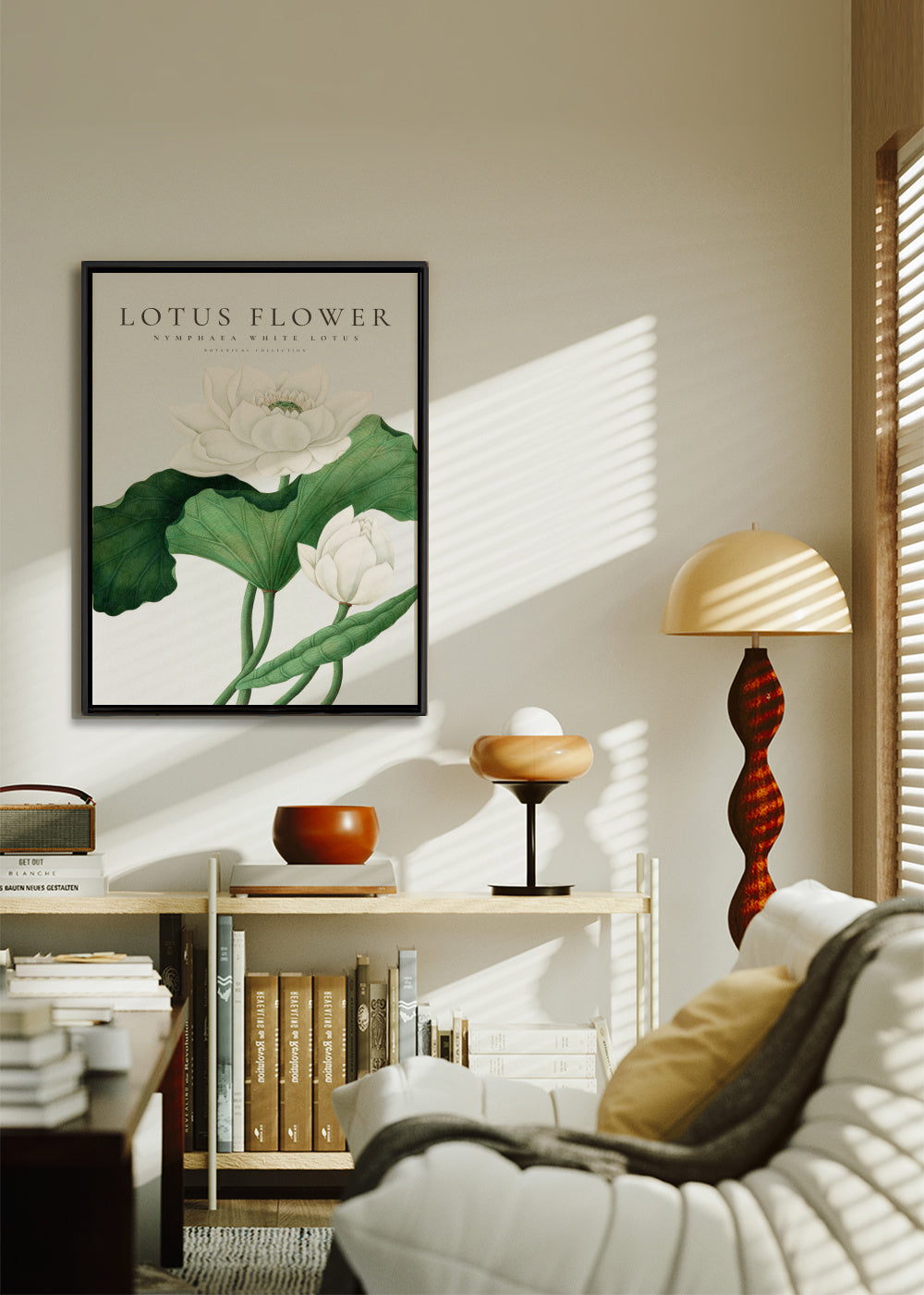 White Lotus Flower - Framed canvas in an interior
