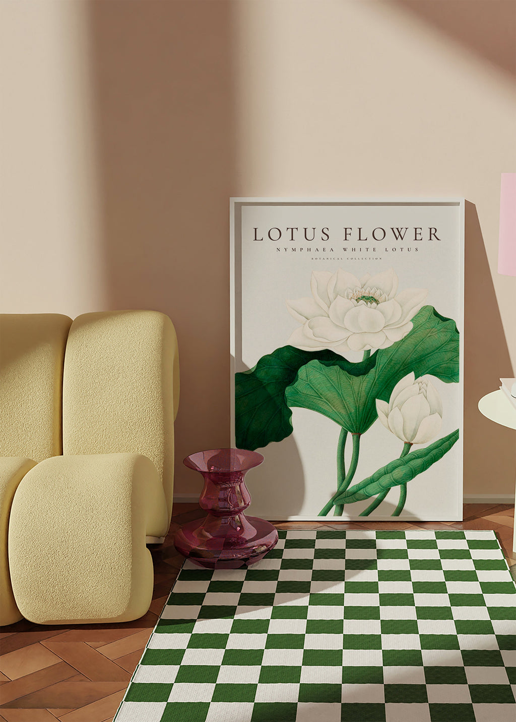 Estampa botânica Lotus branco estudo