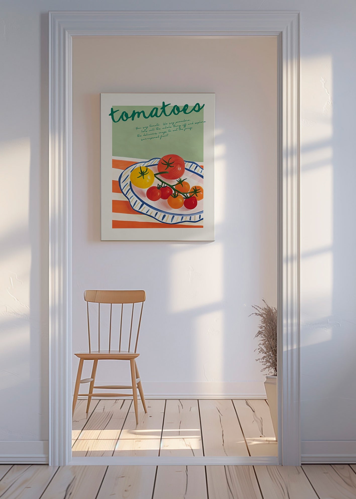 Arte para cozinha com tomates ilustrados