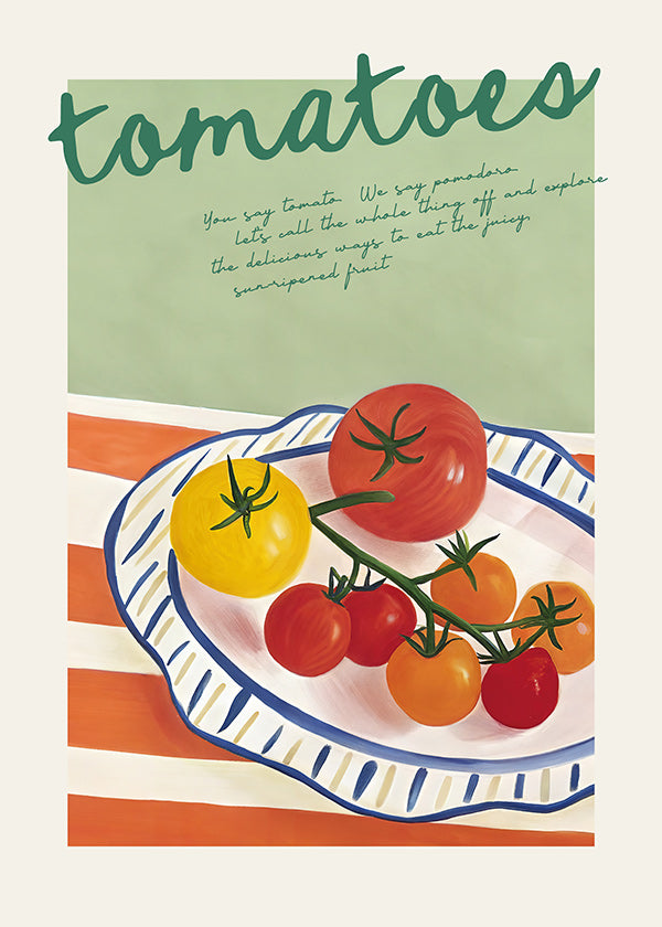 Arte para cozinha com tomates ilustrados