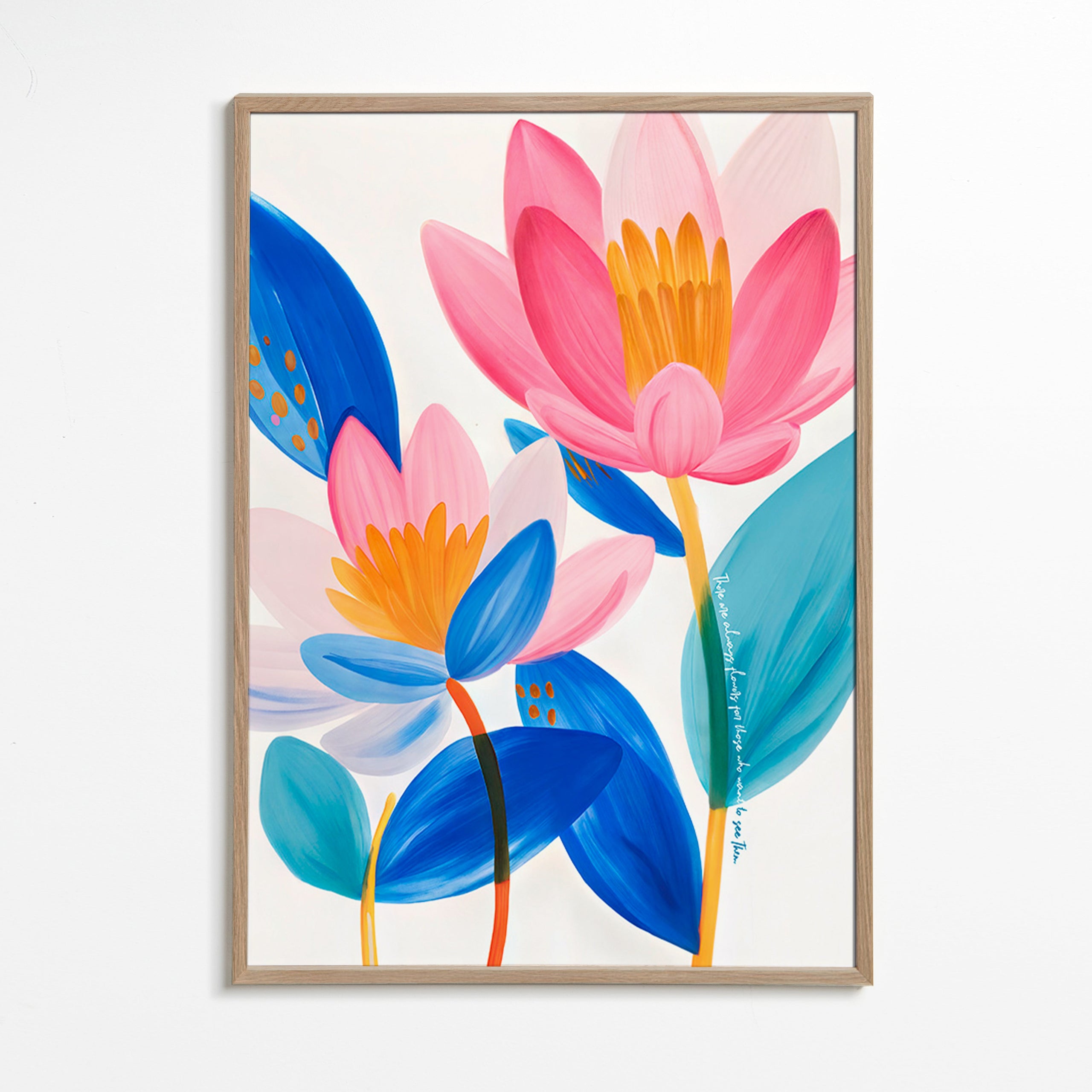 Estampa botânica flores rosa e azuis