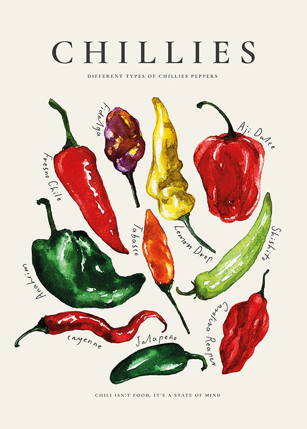 Arte para cozinha Chillies em aquarela