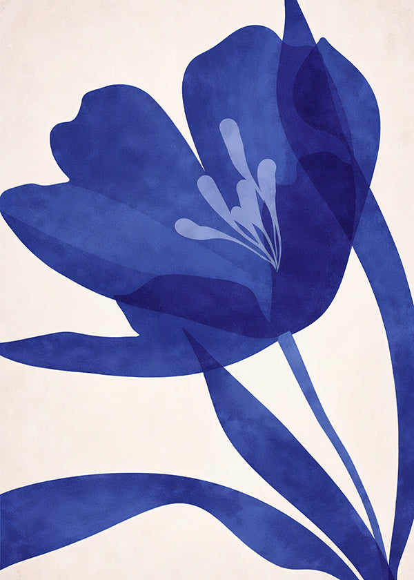 Estampa botânica flor azul estilizada